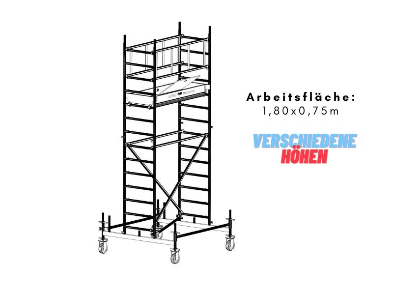 Fahrgerüst Rollgerüst MP603 Arbeitshöhe: 5,1m; Fläche: 1,85x0,75m in Lengede