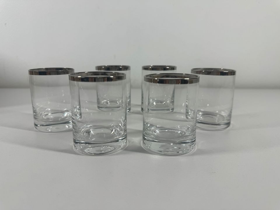 6 FÜGER Schnapsgläser Gläser mit Platinrand H 7,2 ⌀ 5 cm 4x vorh. in Waldkraiburg