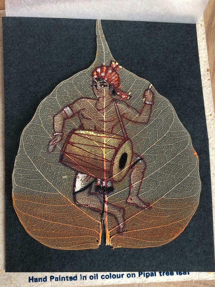 Bemaltes Blatt aus Indien/ Karte / Buddhismus/ Pappelfeige/Antik in Konstanz