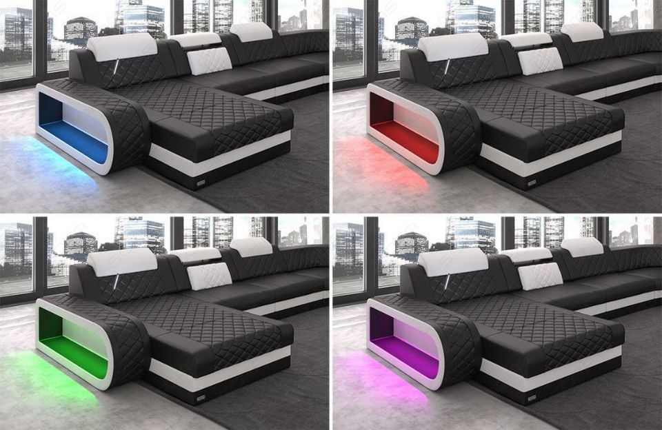 Leder Sofa Eckcouch Berlin L Form mit LED Beleuchtung USB in Berlin