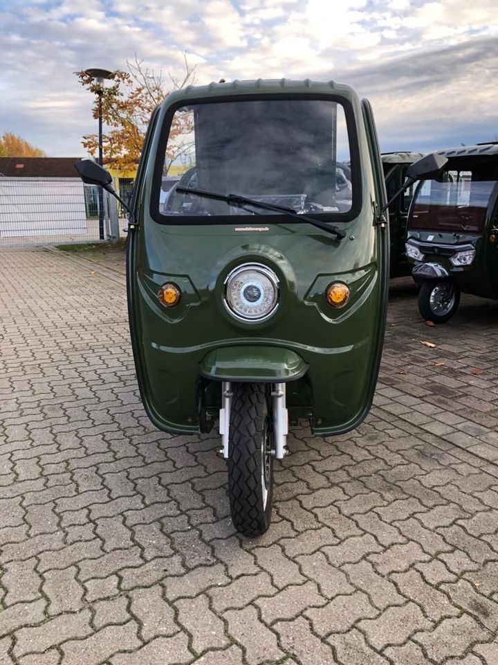 3Rad AMR Elektro Cargo mit Kabine Pritsche Kipper 400 Big Volta TUKTUK APE Lastendreirad TUCK TUCK MEGA CABIN Geco Stormborn Green Speed Lastendreirad TUK TUK Futura Runner Elektrofrosch Frosch 3 Rad in Waren (Müritz)