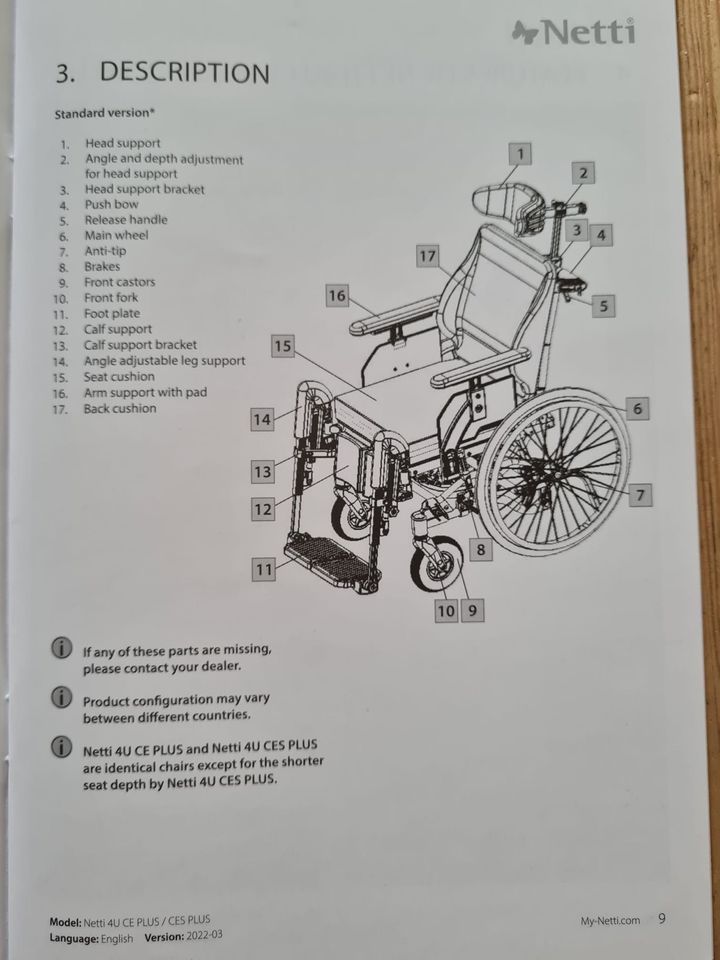 Netti 4U CE + (Funktionsrollstuhl + Zubehör) in Handorf