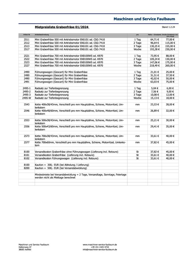 Grabenfräse 500 oder 700 mieten,  GeoRipper / GeoTrencher in Burg