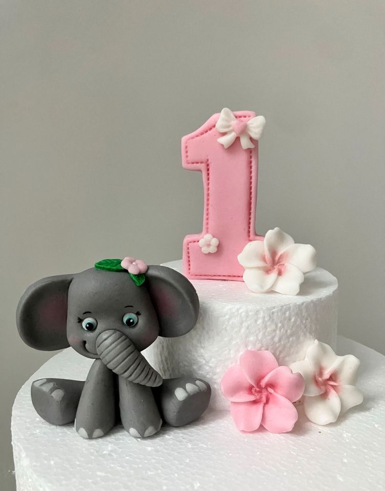 Fondant Tortendekoration Elefant Baby Zahl Blumen Wunschfarbe mgl in Erfurt