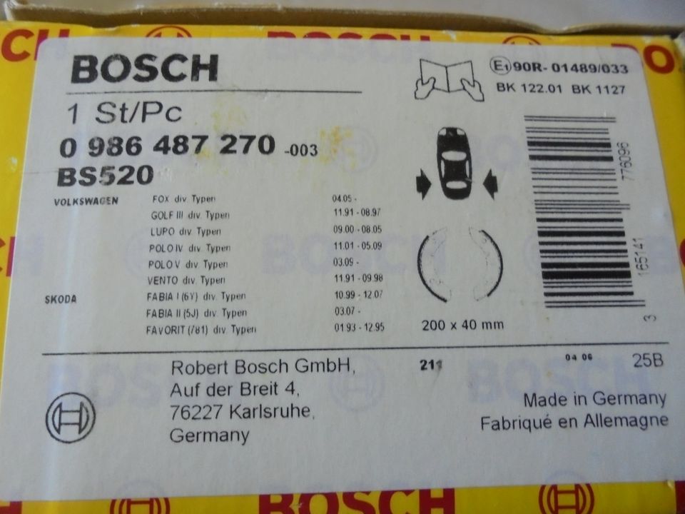 Bosch Bremsbacken hinten links u.rechts VW Golf 3,Skoda Fabia neu in Rottenburg a.d.Laaber