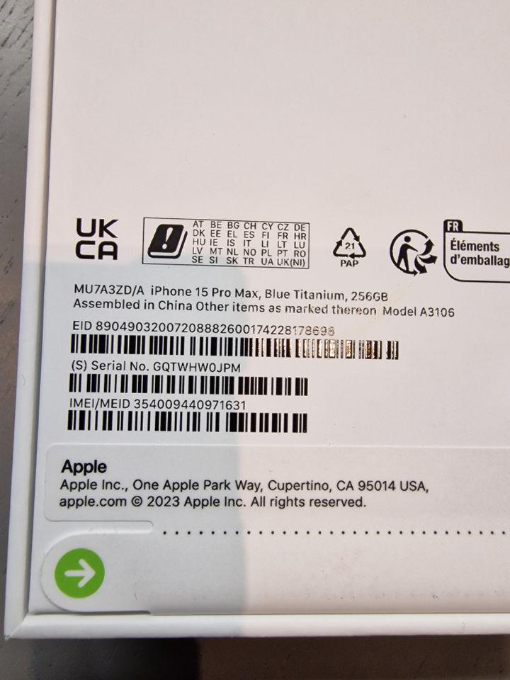 Apple iPhone 15 Pro Max 256 GB Titan Blau OVP mit Rechnung in Köln
