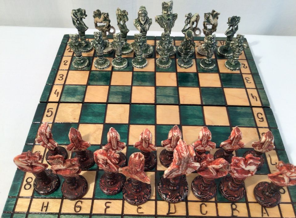 Antik Schach Spiel Schachfiguren Indien Handgeschnitzt 1900 in Worms
