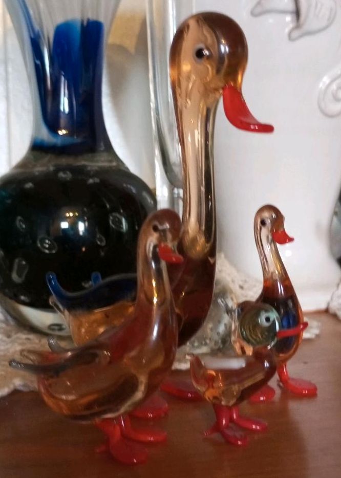 Vogel Enten Familie Lauscher Glas Original Handarbeit 70 Retro in Jerxheim