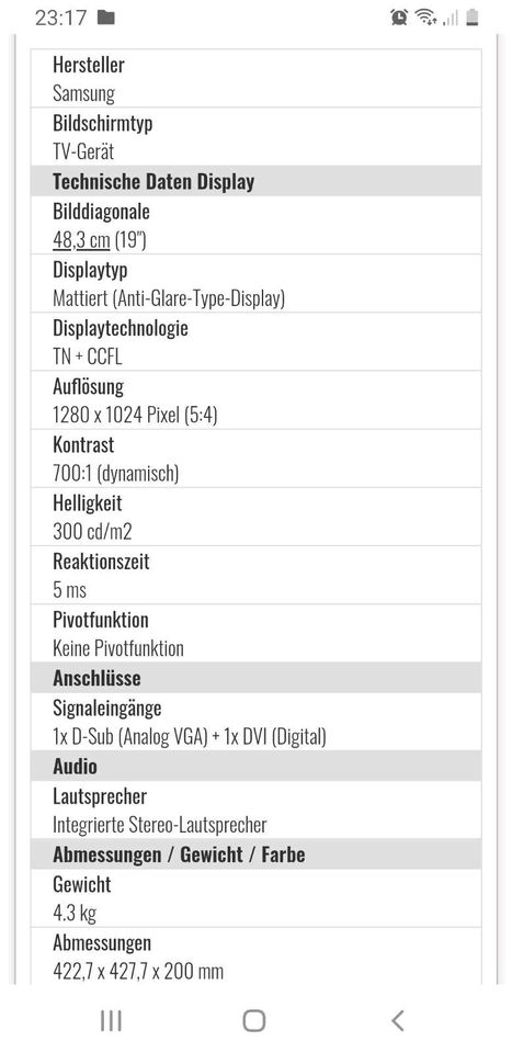 Samsung 19 Zoll Monitor wenig benutzt 930 BF in Berlin