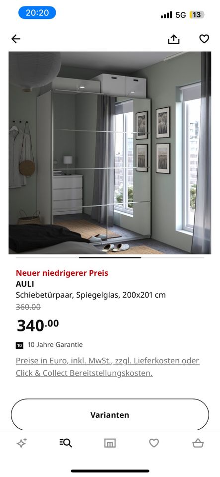 Pax Schiebetürpaar, Spiegelglas 200 x 201 cm sehr gut erhalten in Krefeld