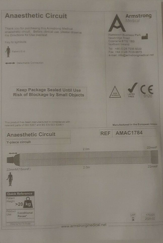 Armstrong Medical Einweg Schlauchsystem REF AMAC1784 in Birkenfeld