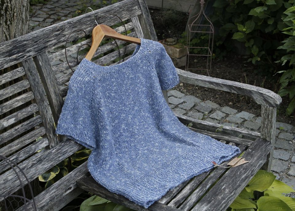 Damen Sommerpulli/Slipover blau grobstrick handgestrickt in Eichendorf