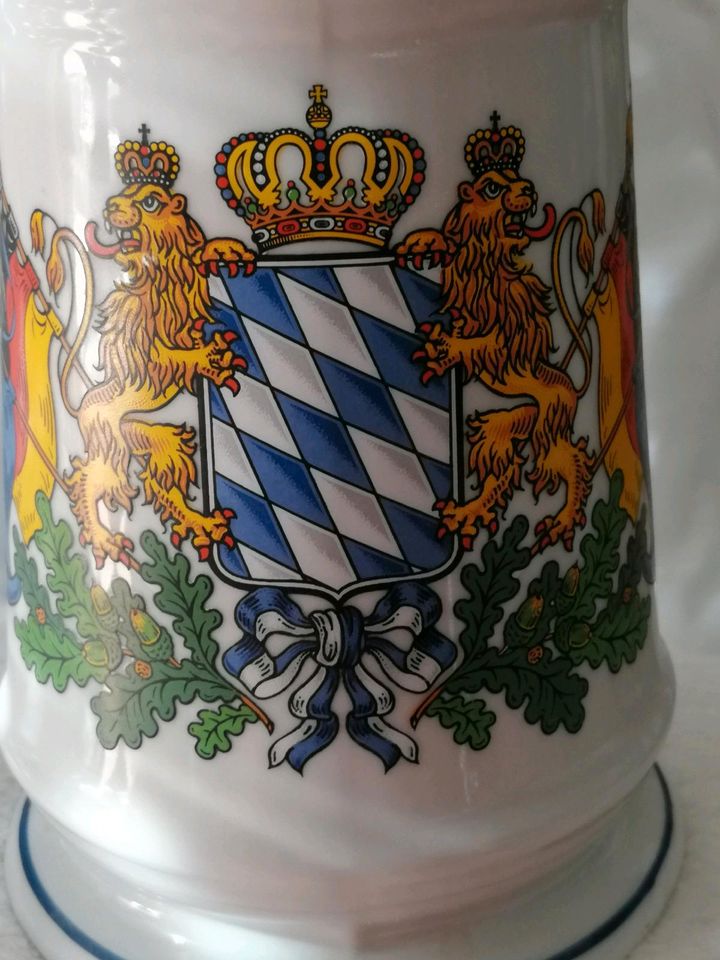 Biergrug mit zinndeckel Bayriches Wappen in Mühlau