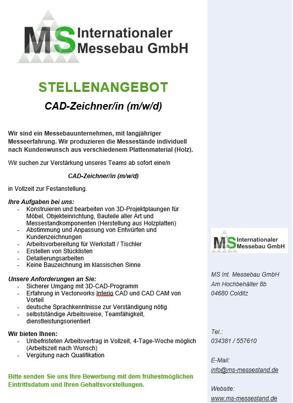 Job CAD-Zeichner/in, Vectorworks, Planer (m/w/d) in Colditz