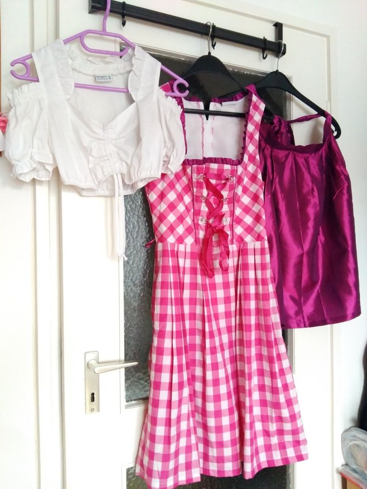 Dirndl 3 tlg Bluse Kleid Schürze pink  weiß kariert Gr 36 S NEU in München