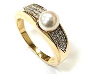 Feiner Ring Gelbgold 585/- 14k m Perle u Diamanten Gr.63 Hannover - Mitte Vorschau