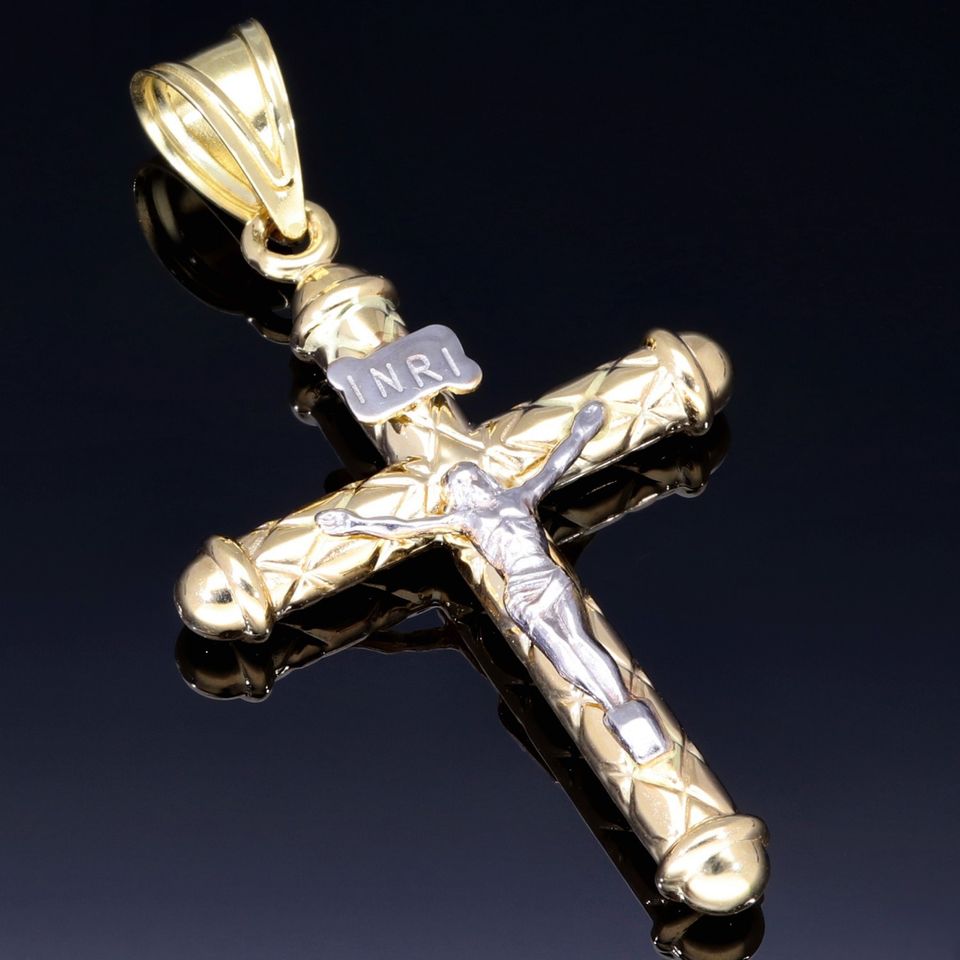 Fein Verzierter Kreuzanhänger 585 14K ECHT GOLD Jesus NEU bicolor Weissgold Golanhänger Kettenanhänger NEU SCHMUCK Geschenk Idee Weihnachten weitere Artikel auf sensburg-aurum in Berlin