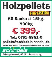 Firestixx Holzpellets 990 Kilo 66 Säcke a´15 Kilo Palette Baden-Württemberg - Ravensburg Vorschau