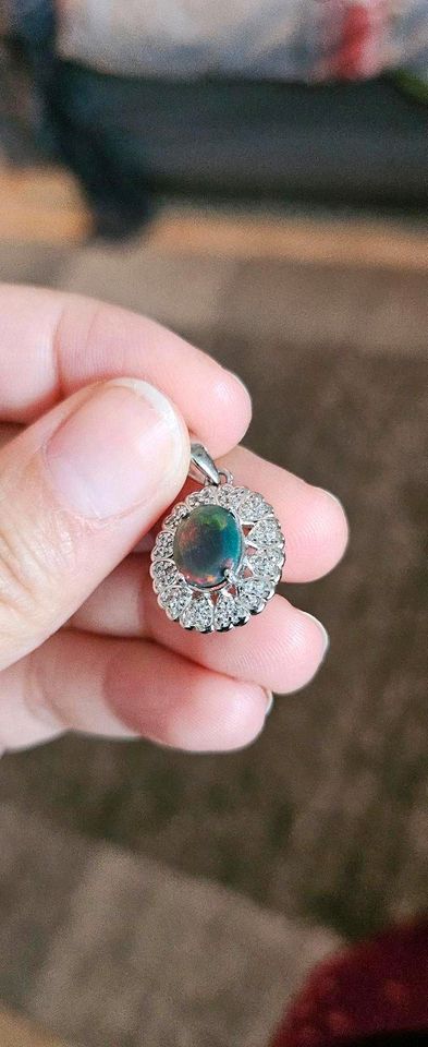 925 Silber BLACK OPAL Anhänger für Kette Edelstein TOP in Langerwehe