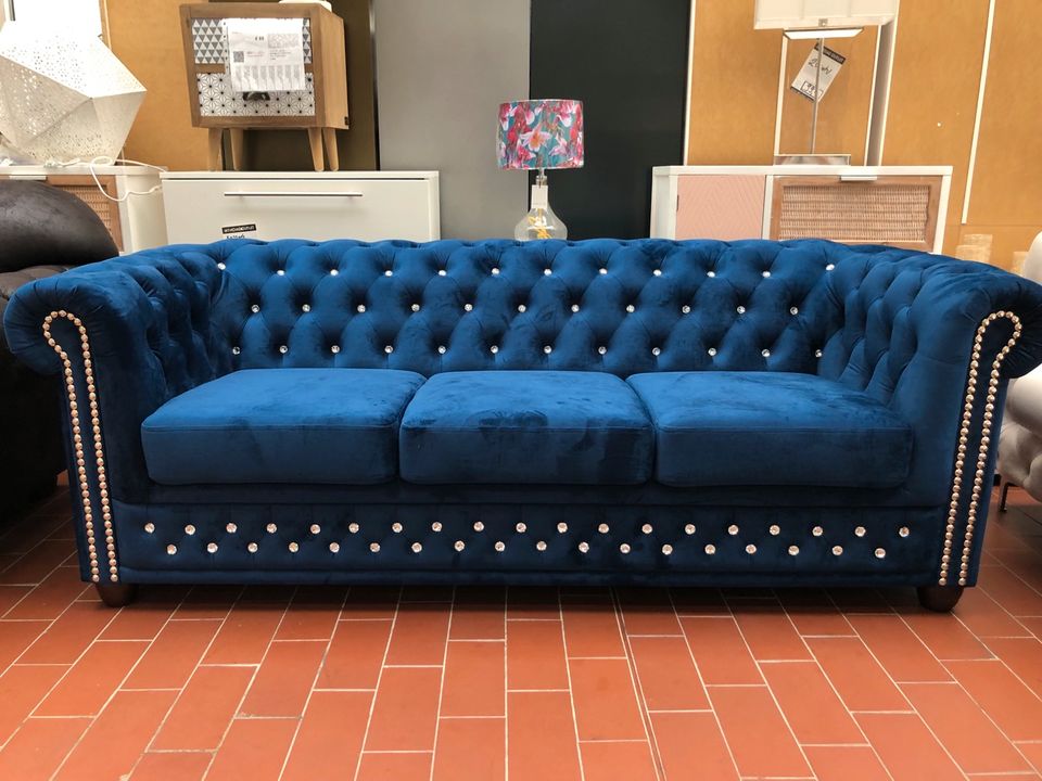 ANGEBOT !! Chesterfield Sofa 3-Sitzer Garnitur Samt Blau in Bremen