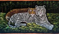 Bild auf Samt, handbemalt, 2 Tiger, ca. 1,22 x 0,59 m Hessen - Fulda Vorschau