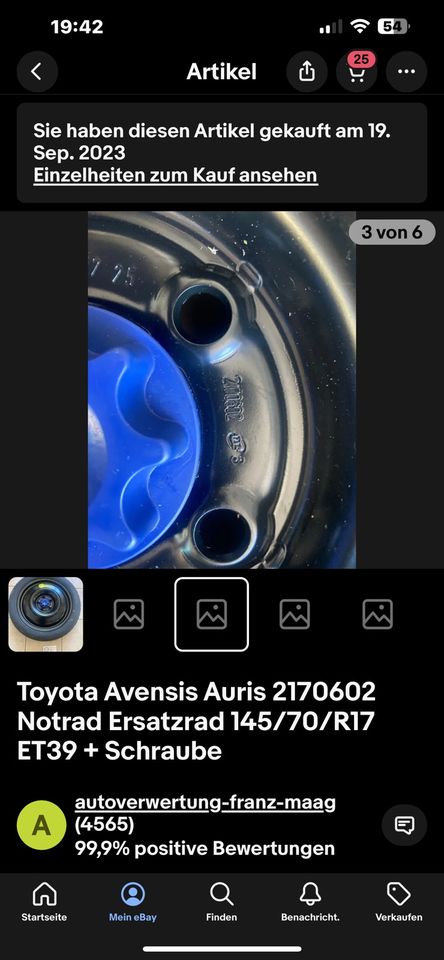 Toyota Avensis Auris 2170602 Notrad Ersatzrad 145/70/R17 ET39 in Siegen