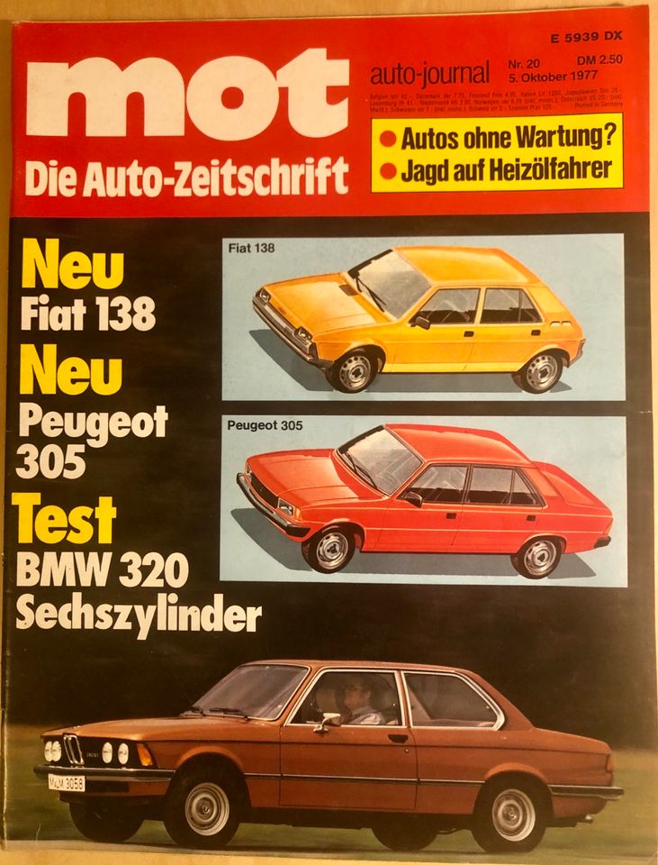 MOT-die Auto-Zeitschrift 20/1977 Fiat 138 Peugeot 305 BMW 320 in Essen