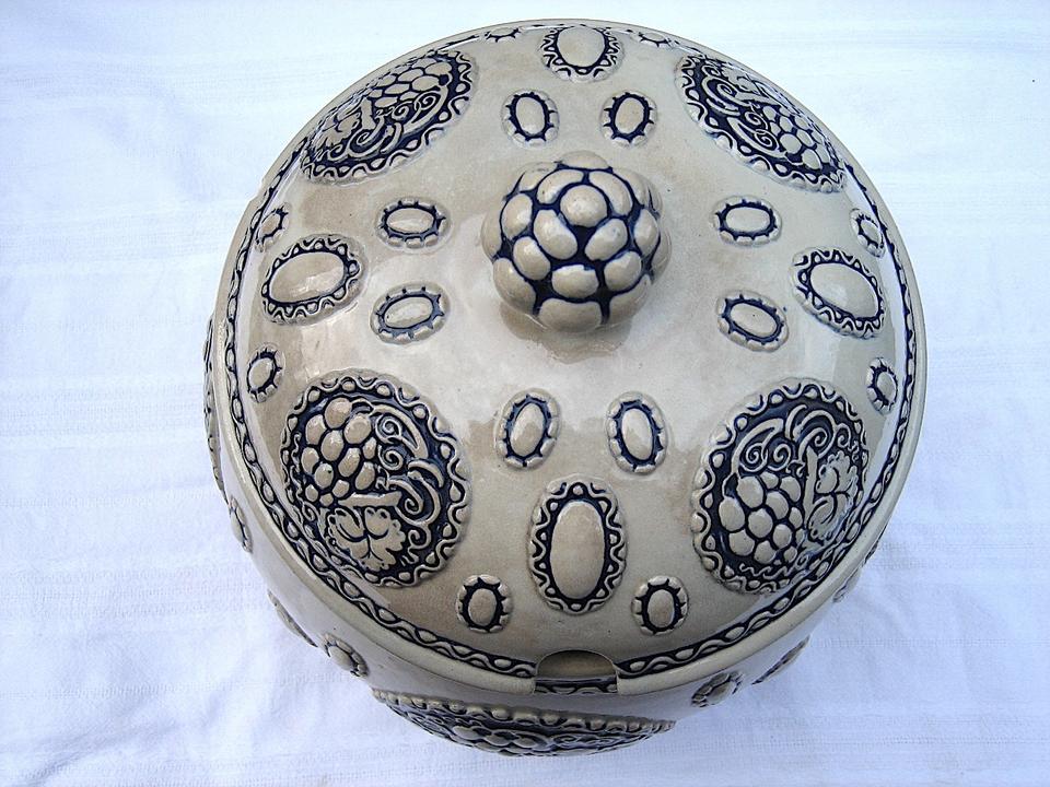 Jugendstil Keramik Bowle mit Deckel Blau-Grau 6 Liter - No 1630 - in Dortmund