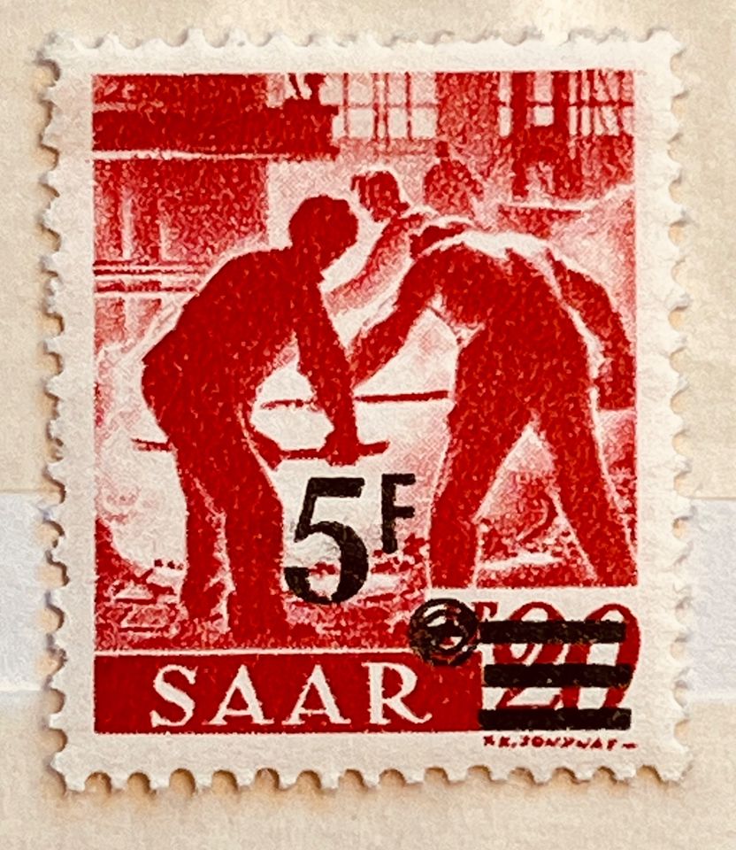 4 Briefmarken Saar Berufe 1947 überdruckt Pfennig Franc in Mainz