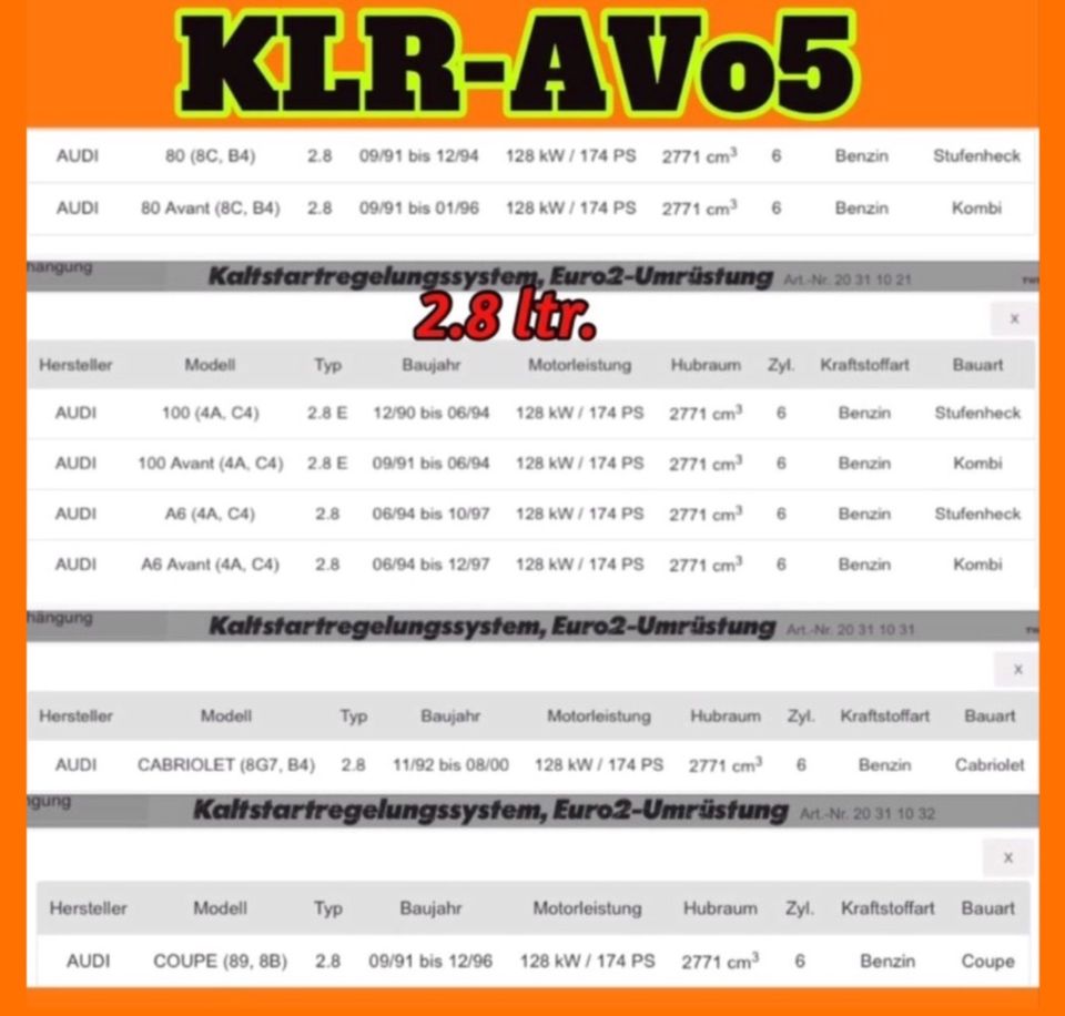 AUDI 8o/1oo/2oo•2,6ltr.+2,8ltr.•V6•AVo5•9o-96•Kaltlaufregler in Neunkirchen