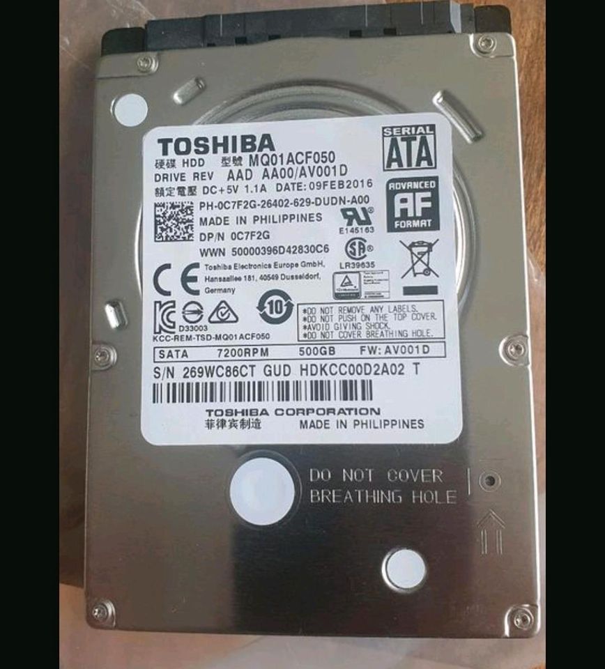 TOSHIBA 500 GB 7,2 k 16 MB SATA III 2,5 MQ01ACF050  Z6KLTFKPT  MI in Berlin