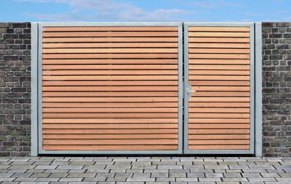 Einfahrtstor 400 x 160cm 2-flügelig Asymmetrisch Verzinkt + Holz in Bocholt