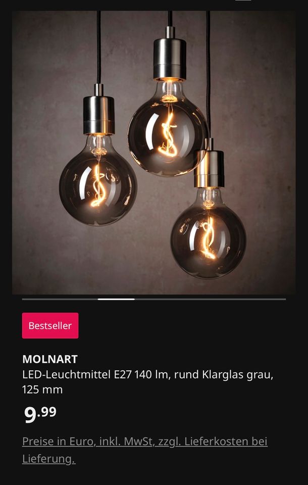 4xMOLNART LED-Leuchtmittel E27 140 Im, rund grau, Glühbirne in Tabarz Thüringer Wald