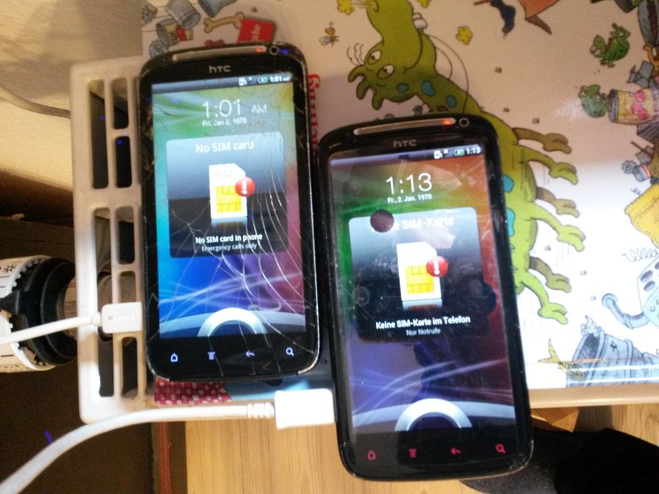 2x HTC Sensation Z710e mit mehreren Akkus - Display beschädigt in Miltenberg