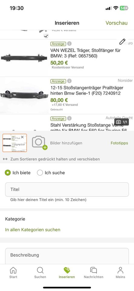 Stoßstangenträger, Prallträger hinten BMW Serie 1(F20) in Vohenstrauß