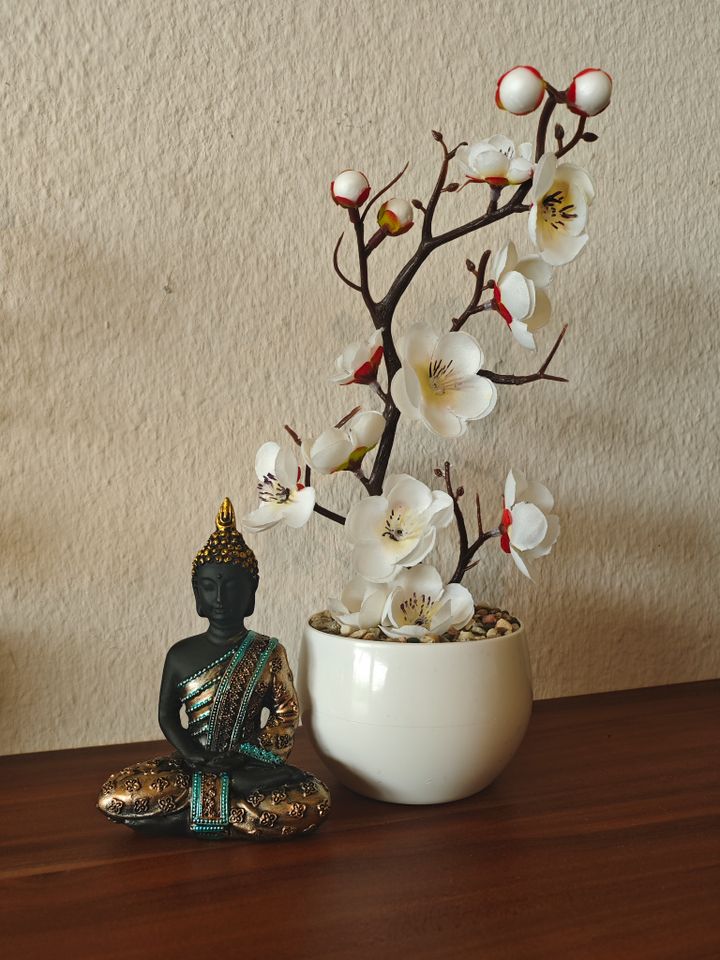 Kunstpflanze Bonsai "Kirschblüte weiß" im Topf ca. 26cm Immergrün in Bad Homburg