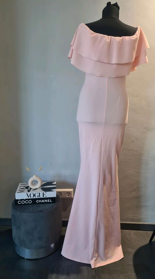 Off Shoulder Bardot Rüschen Maxi Kleid Puder Rosa XS/34 S/36 in Senden