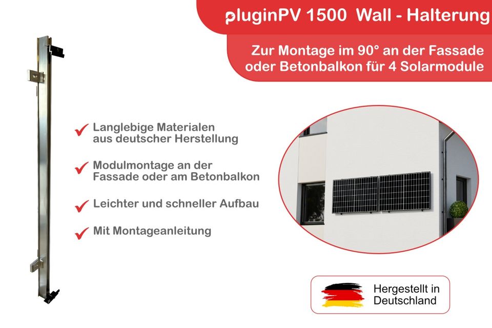 Balkonkraftwerk 1500W / 1720Wp ✅ Bifazial / Glas-Glas ✅ Gedrosselt auf 600/800 Watt mit Zertifikat ✅ 4 Solarmodule ✅ Hoymiles HM-1500 Wechselrichter & Trina 1720 Watt Peak (je 430Wp) in Moosinning