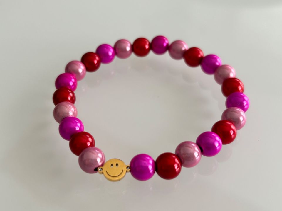 Miracle Beads Perlen Armband, pearls, 3d, Smiley, rot, rosa, pink in Pfungstadt