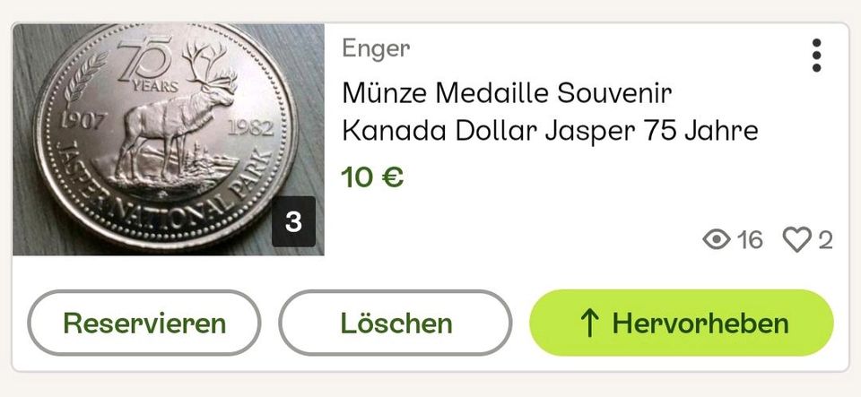 Münze Medaille Souvenir Kanada Dollar Jasper 75 Jahre in Enger