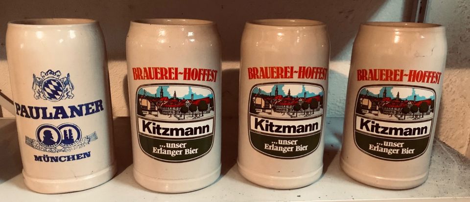 4 alte Bierkrüge Maßkrug 1l Steinkrug Hoffest Kitzmann Paulaner in Nürnberg (Mittelfr)