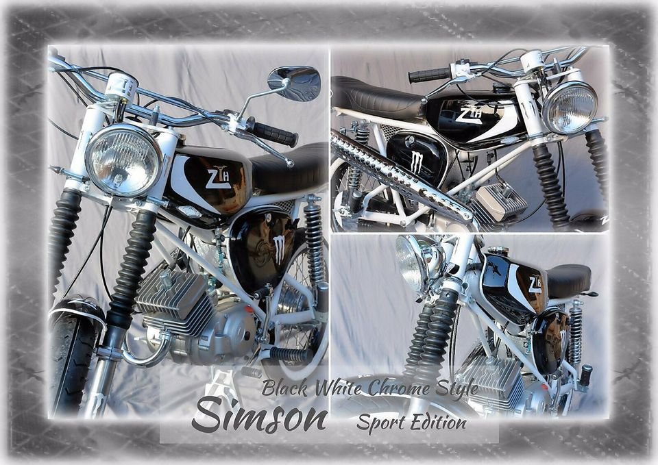 Simson S51 - NEUAUFBAU - Sport Edition - Black White Chrome Style in Wiehe