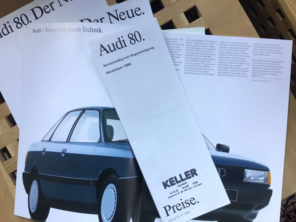 Audi 80 Prospekte 4 teilig + Preisl. v. 1987 ungelocht und sauber in Haan