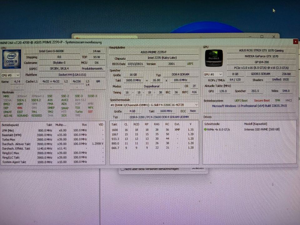 Gaming PC | GTX 1070 | i5-6600k | 500gb m.2 SSD | 16gb RAM in Drebach
