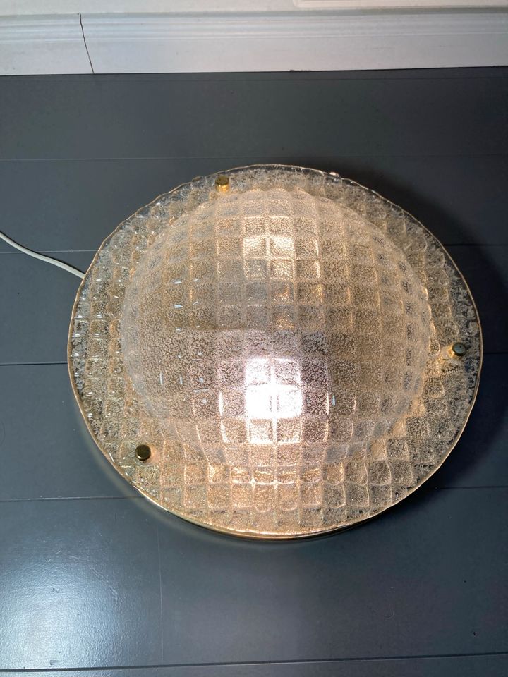 Decken-Wandlampe Eisglas-Messing vintage FISCHER-LEUCHTEN? in Zeuthen