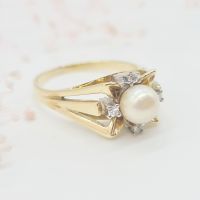 20383 Vintage Ring mit Perle und Diamanten 585 14 KT Gold Baden-Württemberg - Donaueschingen Vorschau