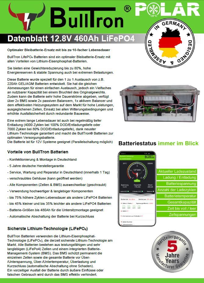 ☀️ BullTron Polar 460Ah Smart BMS 300A Dauerstrom Heizung App ☀️ in Hannover