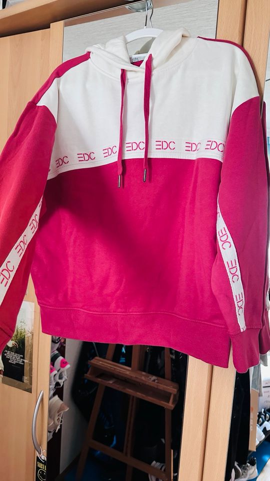 EDC Esprit Pullover Hoodie Rosa weiß Baumwolle in Bergisch Gladbach