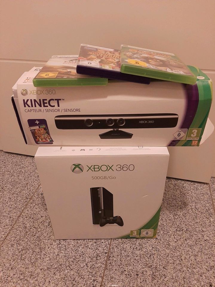 XBOX 360 inkl. Kinector und 3 Spielen in Schwalbach