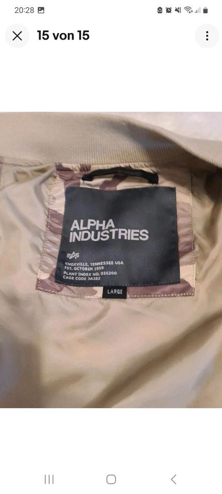 Herren Alpha Industries Bomberjacke Jacke in L Military Optik hel in Stuttgart